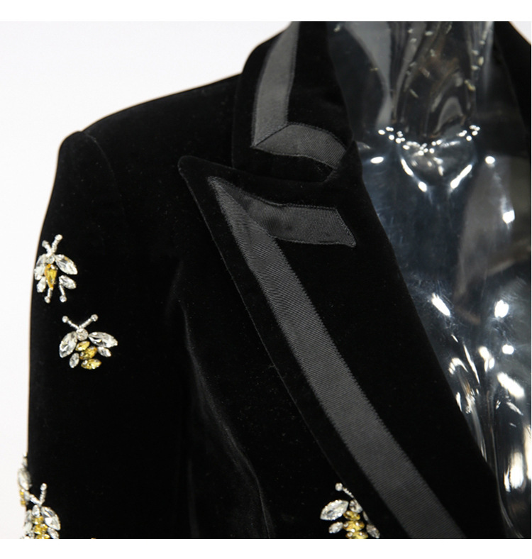 Spot 2024 spring and autumn new fashion velvet fabric bee beaded heavy industry long suit jacket women_voghion.com