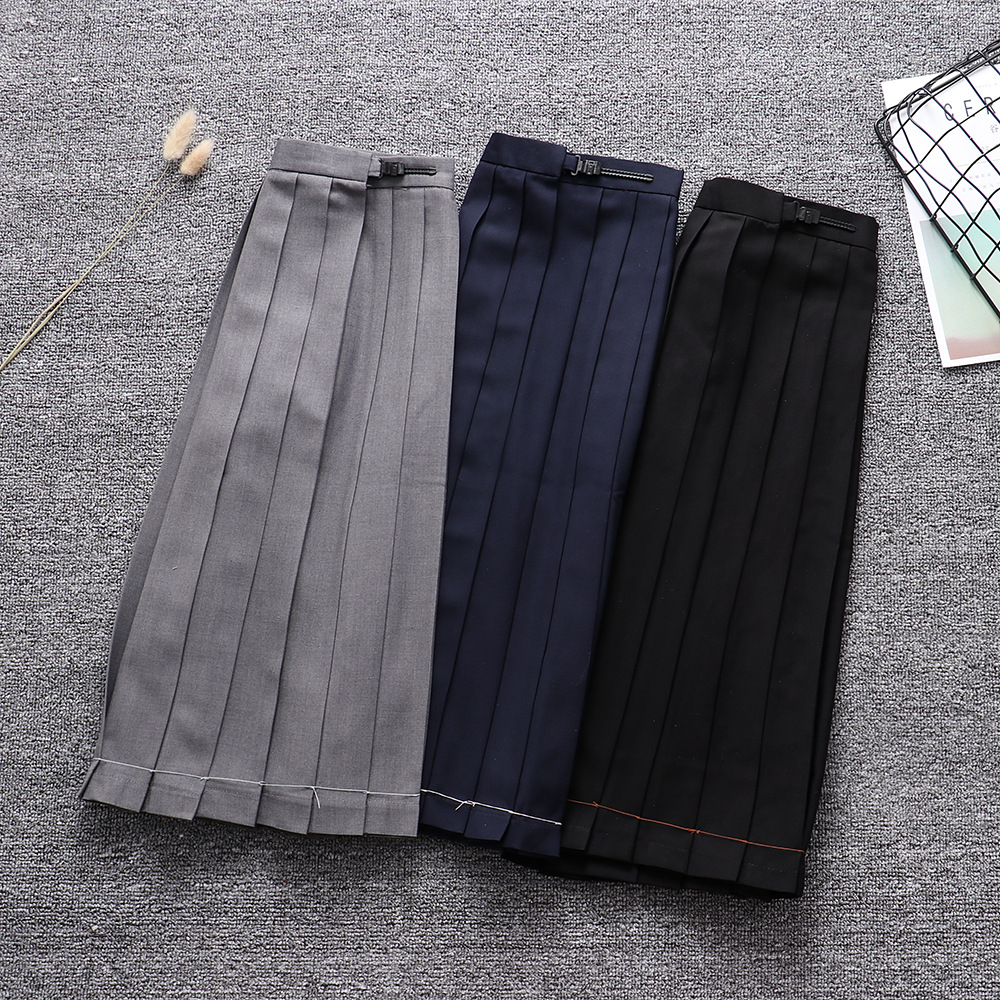 New solid color pleated skirt JK uniform skirt student High waist Japanese pocket 42cm-80cm multiple length skirt