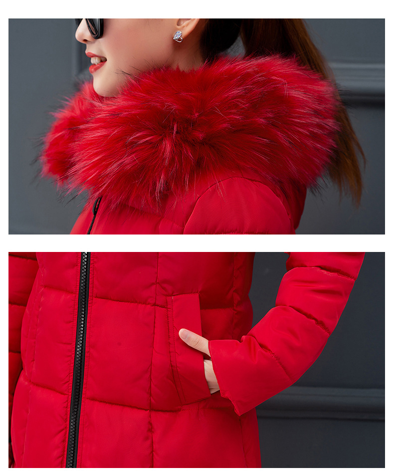 Cotton women autumn and winter New Korean version of the extended knee Warm jacket cotton suit female plus size loose solid color fur collar cotton jack_voghion.com
