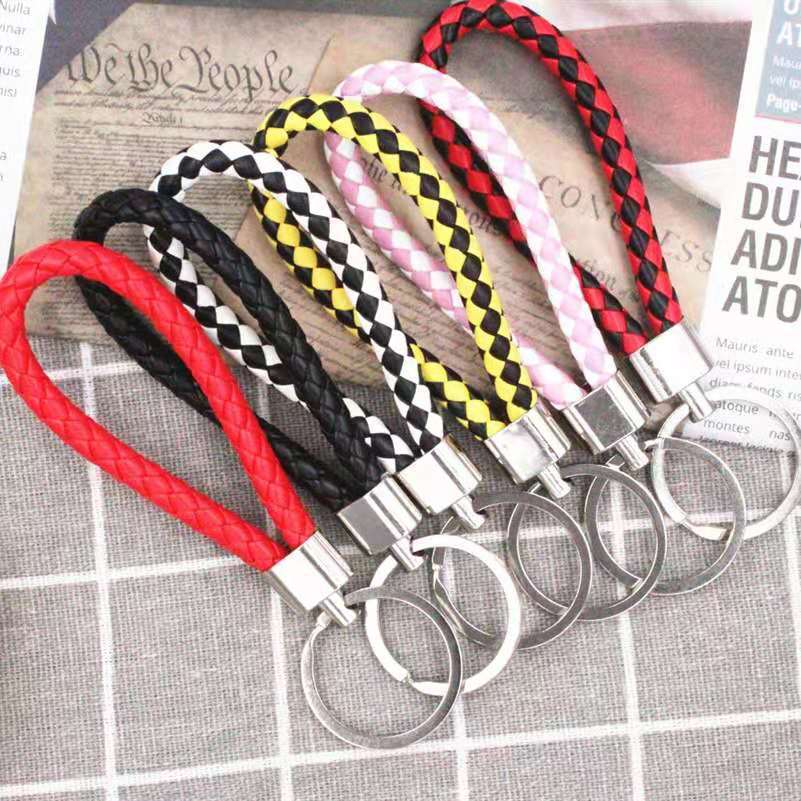Creative woven key chain pu leather rope car pendant key chain small gift manufacturer leather rope key chain wholesale