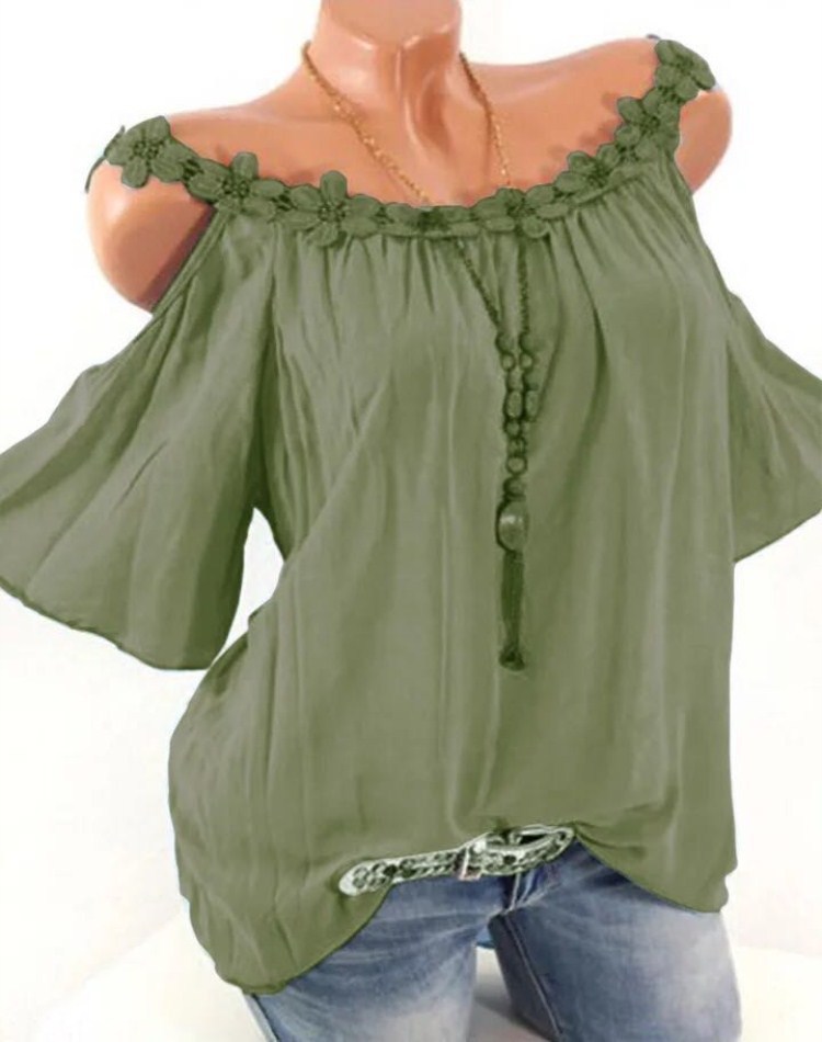 New cross-border European and American women's clothing 2019 summer wish Amazon ebay explosions lace round neck pure