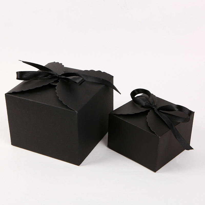 新款对开方底纸盒蛋糕西式糕点丝带蝴蝶结白卡纸卡盒时尚礼盒包装