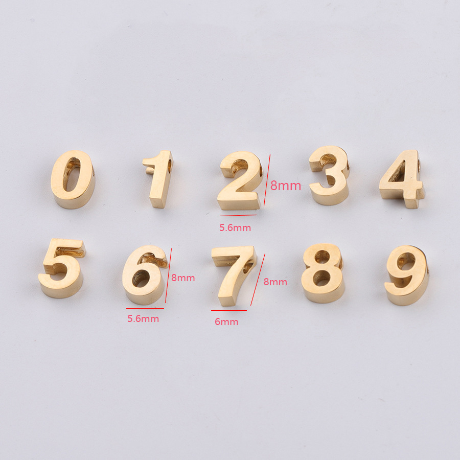 Cross-border hot sale stainless steel mirror digital small hole beads 0-9 jewelry accessories DIY Arabic digital Beads pendant