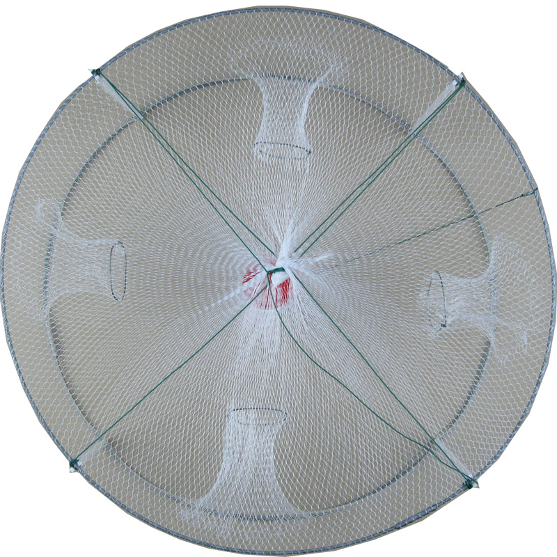 Wholesale New prawn net round fish net fishing net lobster river shrimp net fishing supplies rubber wire 4-hole shrimp cage