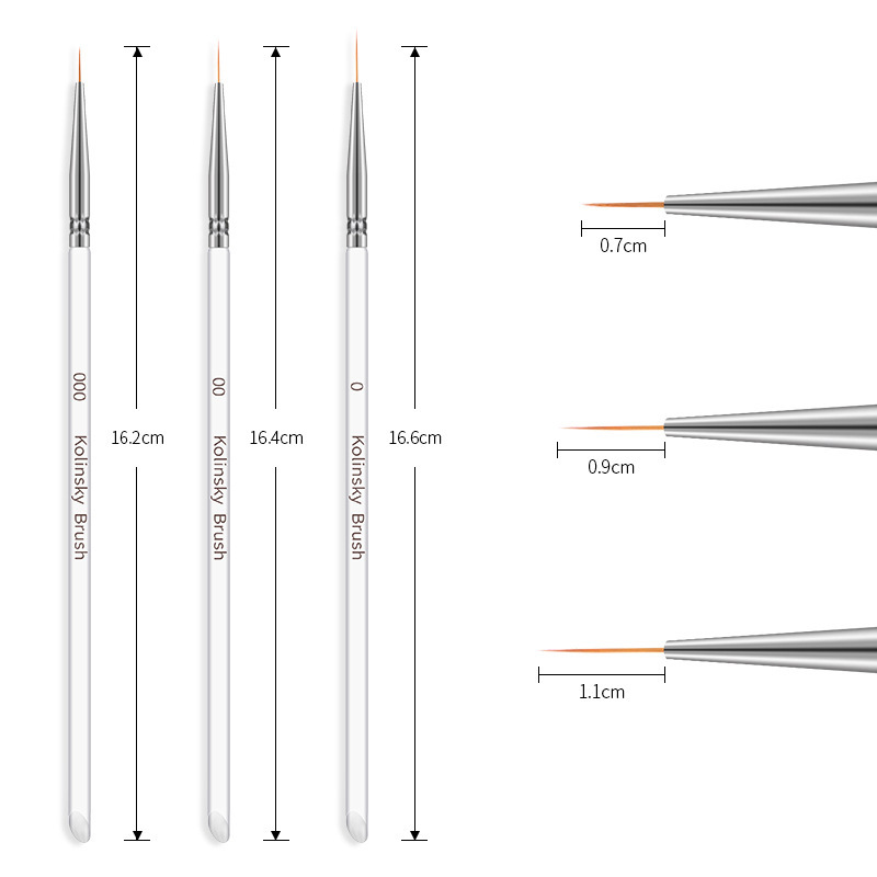 美甲笔刷 透明杆斜尾细毛 3支一套 彩绘勾画拉线 热款套装