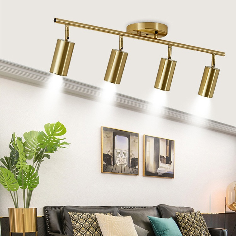 Nordic new retro copper LED track spotlight clothing background wall lighting GU10 open-mounted golden track light