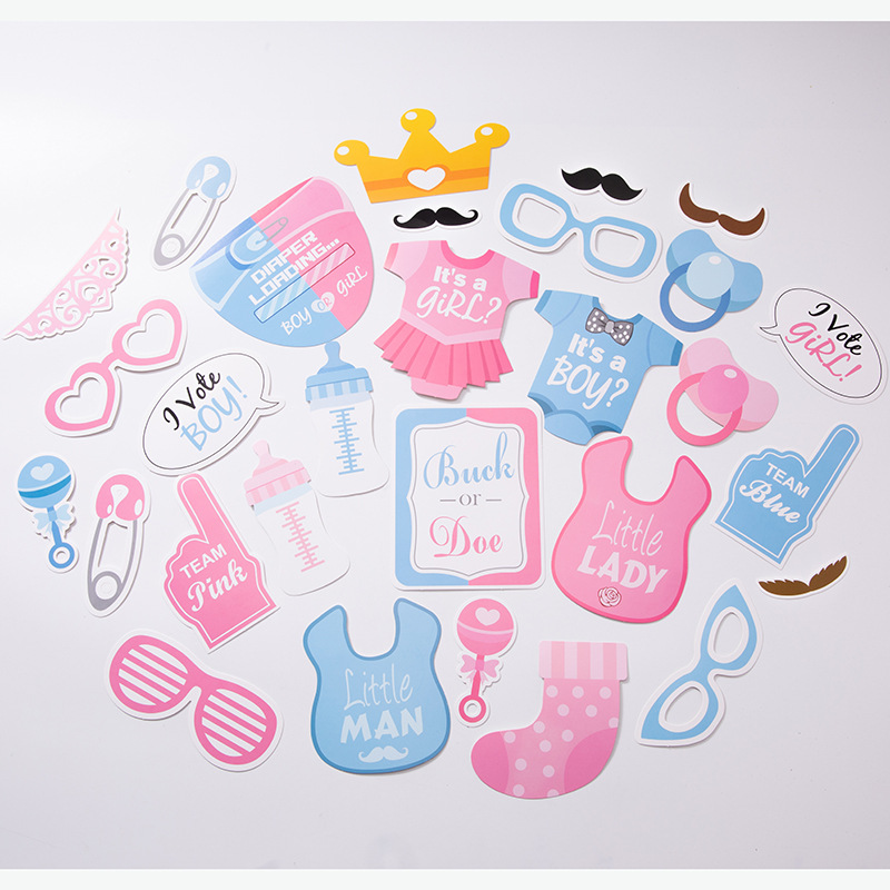 30 Pieces Boys Girls Baby Birthday Party BOY OR GIRL Sex Reveals Photo Props