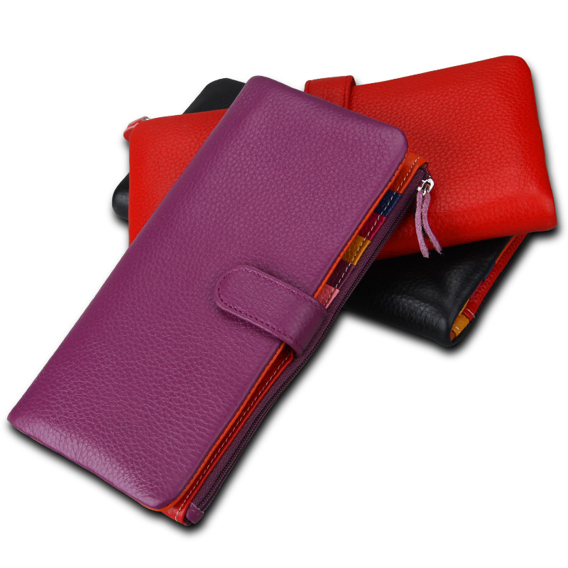 Hot sale candy color genuine leather women's wallet multi-card card holder multi-card wallet clutch