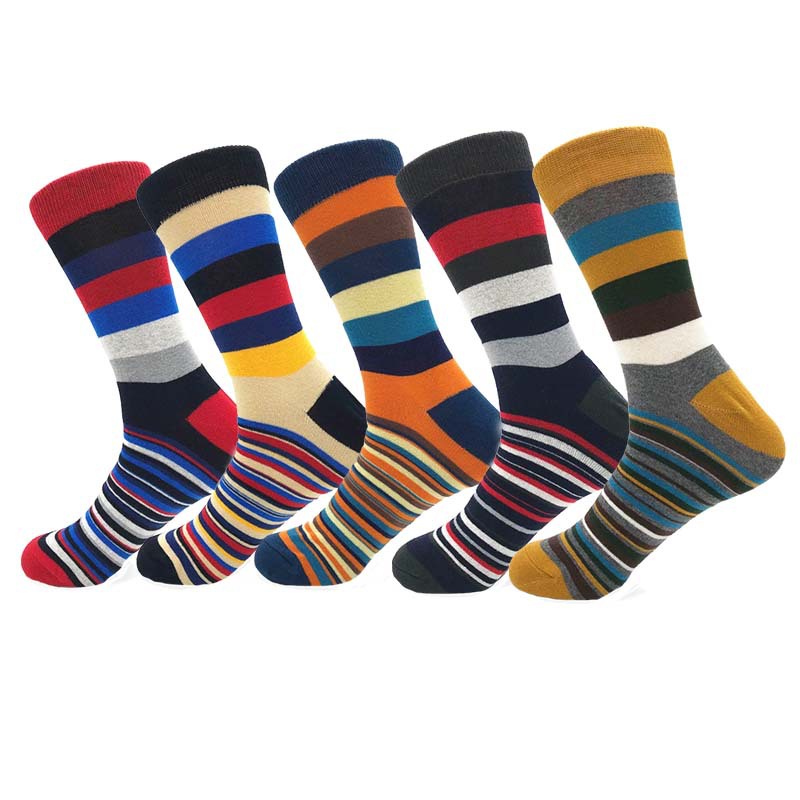 Spring, autumn and winter classic colorful thick and thin striped men's socks mid-calf men's cotton socks geometric fashion men's cross-border socks factory