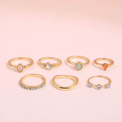 Cross-Border ring fashion geometric exquisite ring female jelly drill joint combination ring set factory direct sales