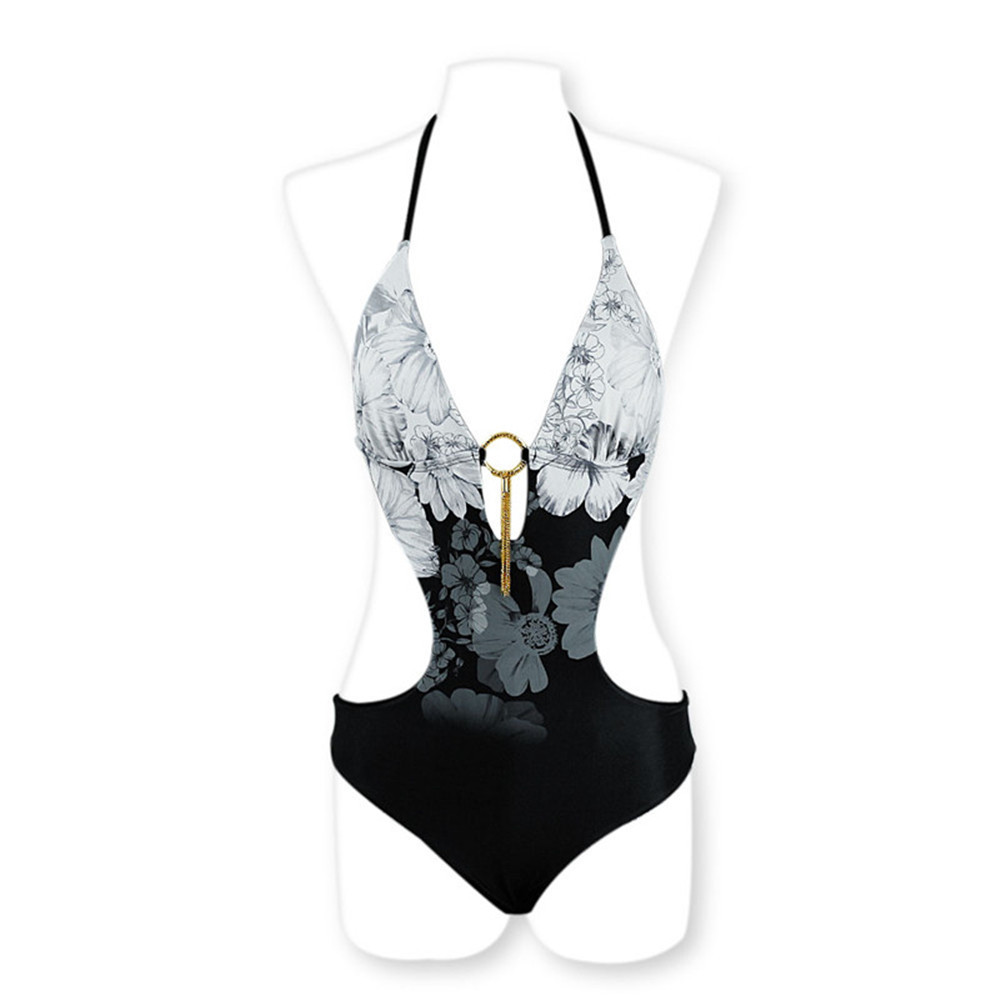 2020 European and American Foreign Trade Bikini Swimsuit Women's Sexy Backless Belly Slimming One-piece Printed Swimsuit
