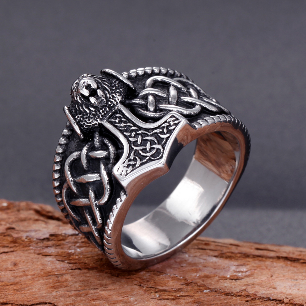 Korean version of Korean jewelry wholesale stainless steel ring men's ring Thor's hammer ring New