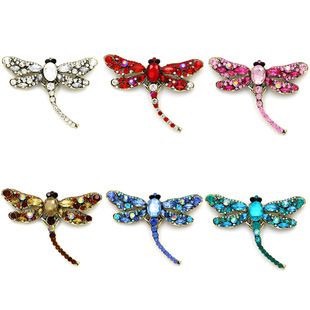 European and American high-grade rhinestone dragonfly brooch electroplated alloy retro animal corsage women's clothing accessories pin batch