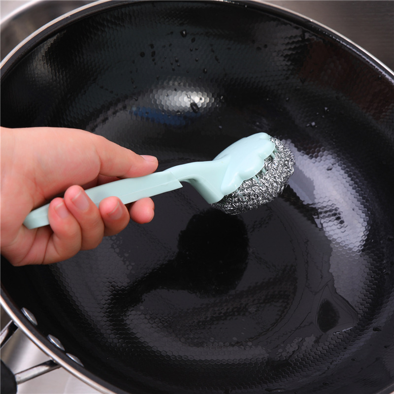 Kitchen stainless steel plum blossom cleaning ball brush steel ball with handle brush long handle steel ball brush bowl washing pot brush