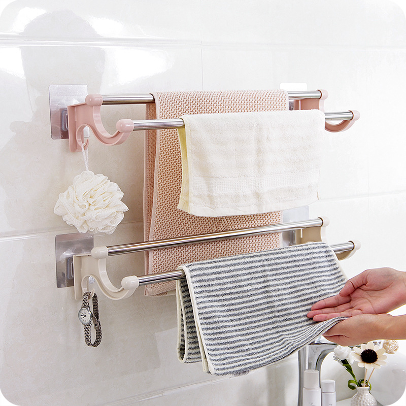 Stainless steel double-layer bathroom towel rack bathroom storage rack bathroom towel bar towel rack pendant wholesale suction