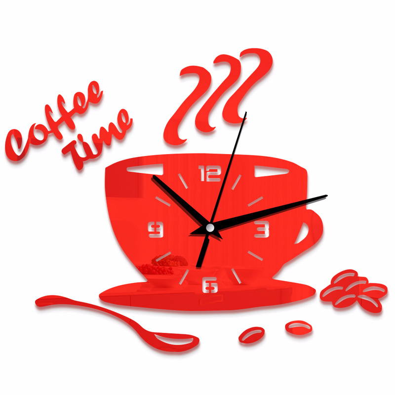 Creative DIY acrylic mirror wall clock simple home decoration mute coffee cup wall sticker quartz clock