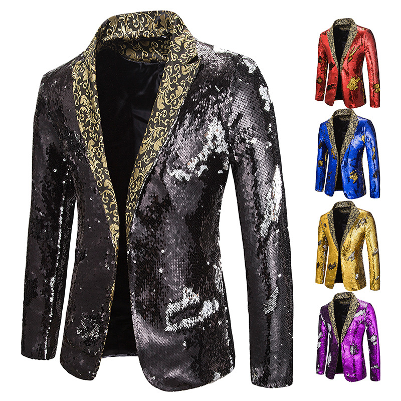Two-color sequin suit stage performance suit nightclub bar DJ singer host jacket suit XZ61