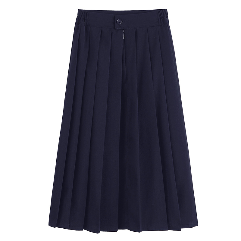 2025 Summer New Women's Basic JK Uniform Skirt A- shaped Loop navy blue Pleated Skirt College Style