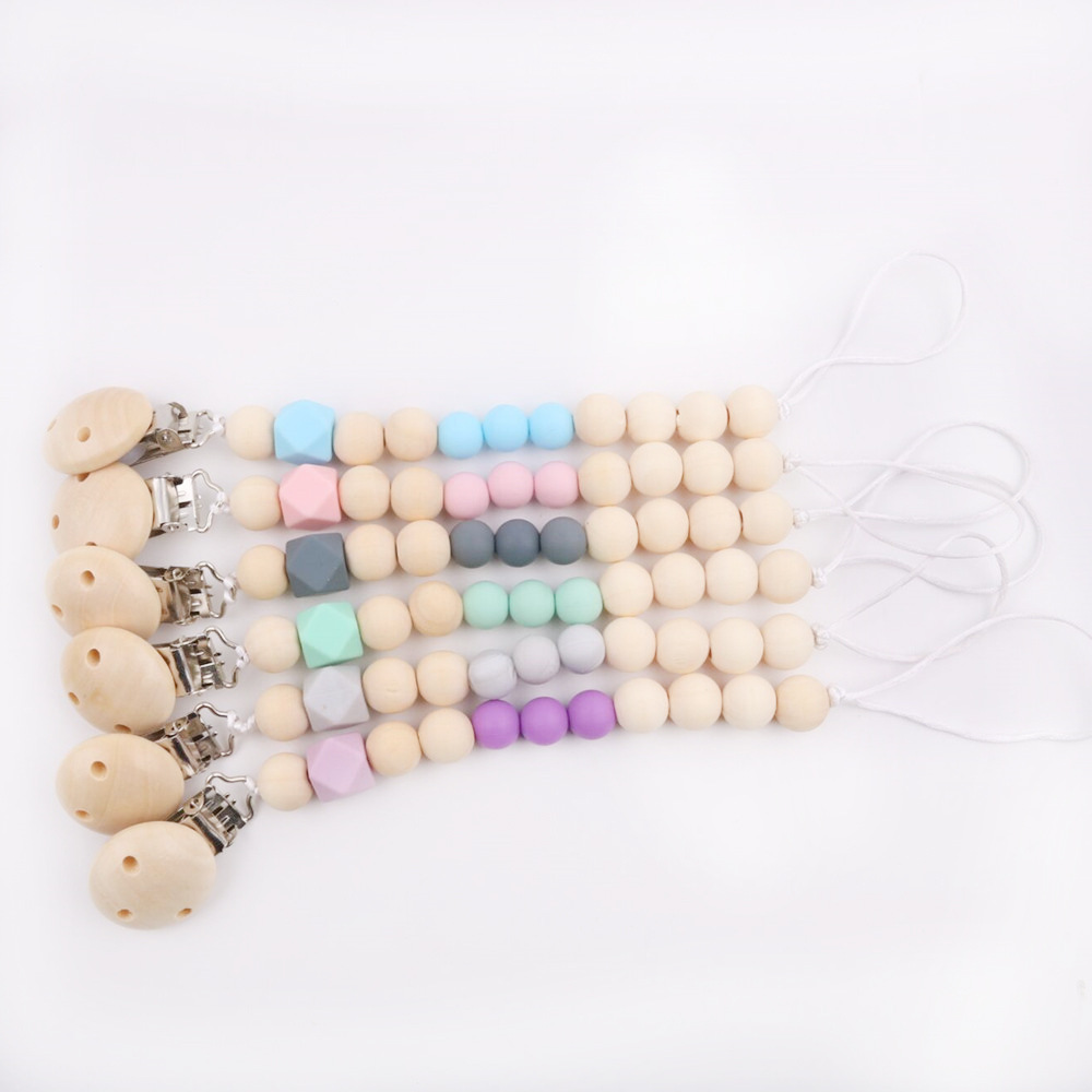 Foreign trade hot silicone Wood pacifier chain baby pacifier clip anti-drop chain Diy baby molars toys