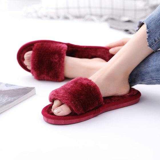Amazon cross-border open furry autumn and winter women's indoor home wooden floor warm cotton slippers home slippers