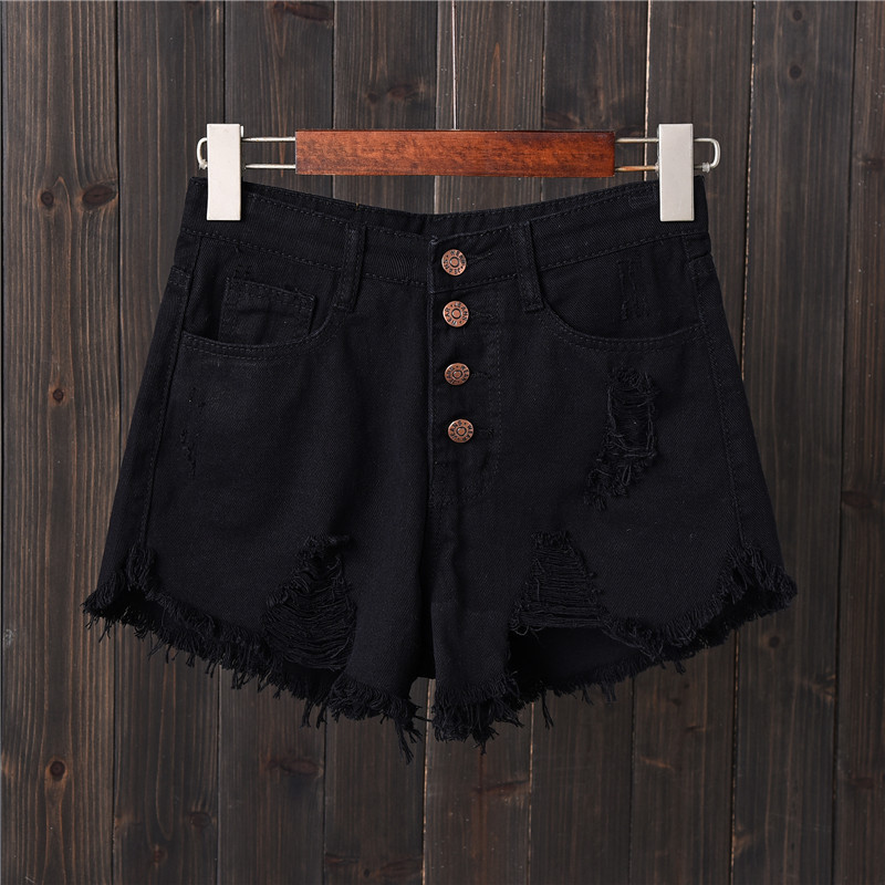 2019 summer ripped rough denim shorts ladies 5 plus 6 plus fat mm size foreign trade high waist wide leg hot pants tide
