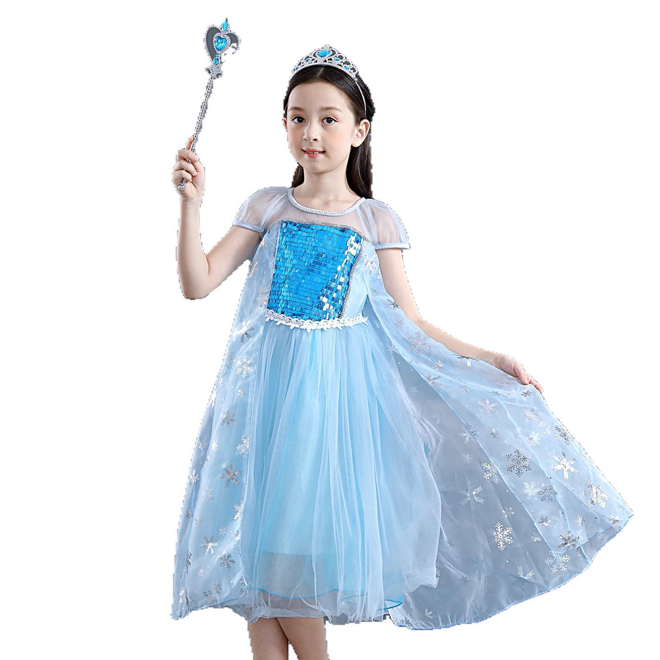 2024 Frozen Princess Dress Girls Elsa Dress Puffy Yarn Children's Wear