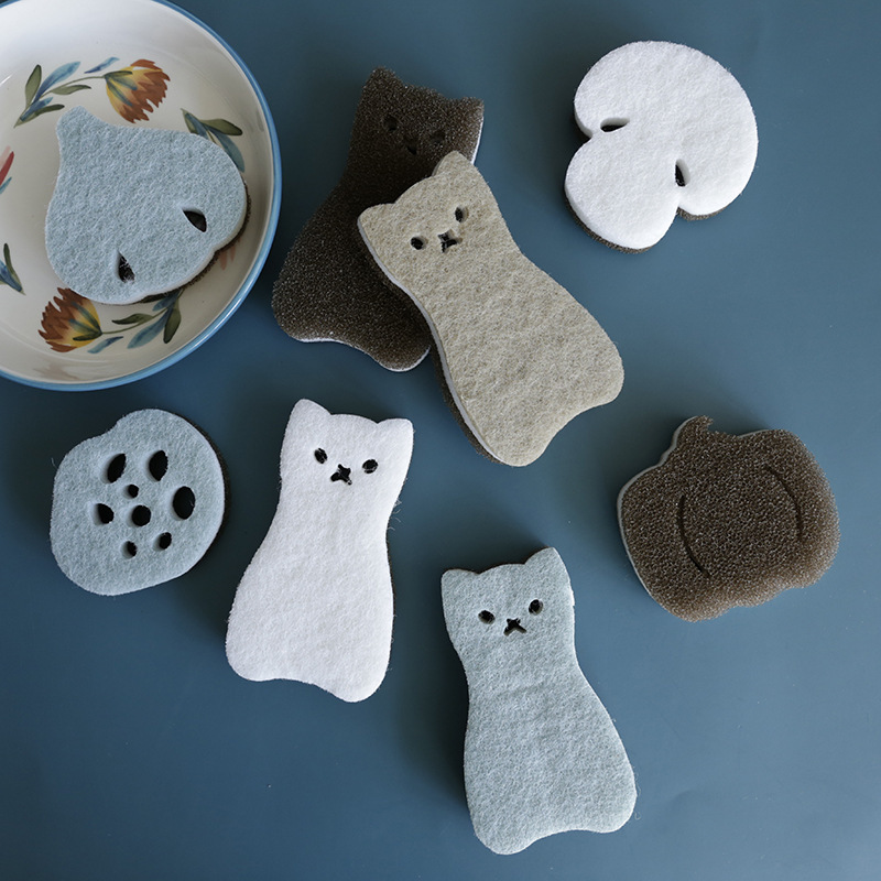 Cartoon three-layer dish washing sponge cleaning scouring pad dish cloth kitchen brush bowl sponge magic wipe