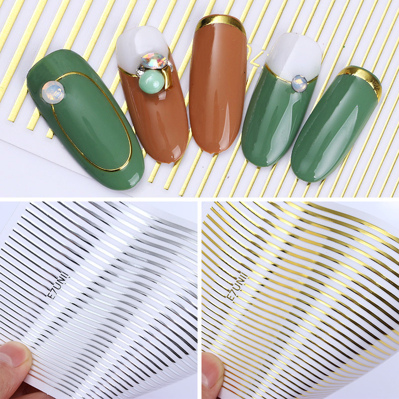 Japanese nail stickers metal wire bendable chain gold and silver wire 3D waterproof nail decal adhesive DIY jewelry