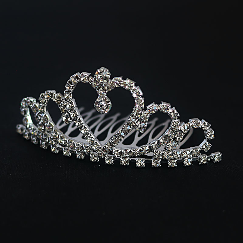 Special offer wholesale rhinestone peach heart girl hair accessories comb simple atmospheric heart-shaped silver plated birthday baby hair accessories
