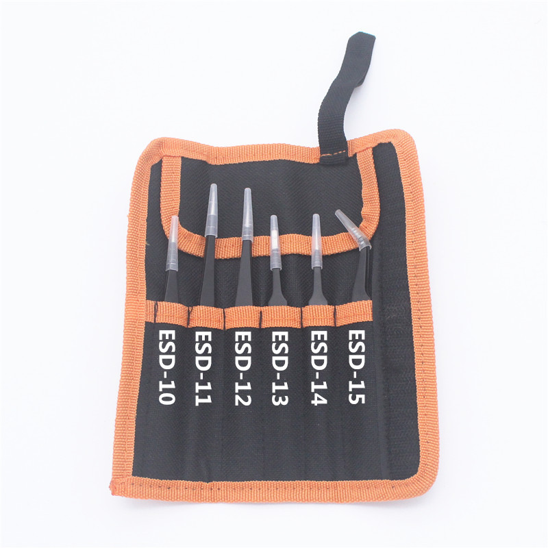Stainless steel 1.5mm tweezers set curved pointed flat round head 6 piece set beauty nail Bird's Nest repair clip