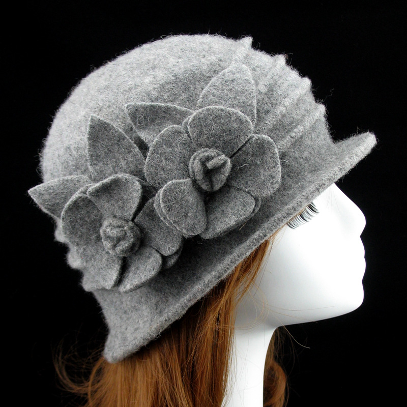 Classic European and American wool women's hat winter middle-aged and elderly elegant top hat AliExpress hot selling pure wool woolen hat