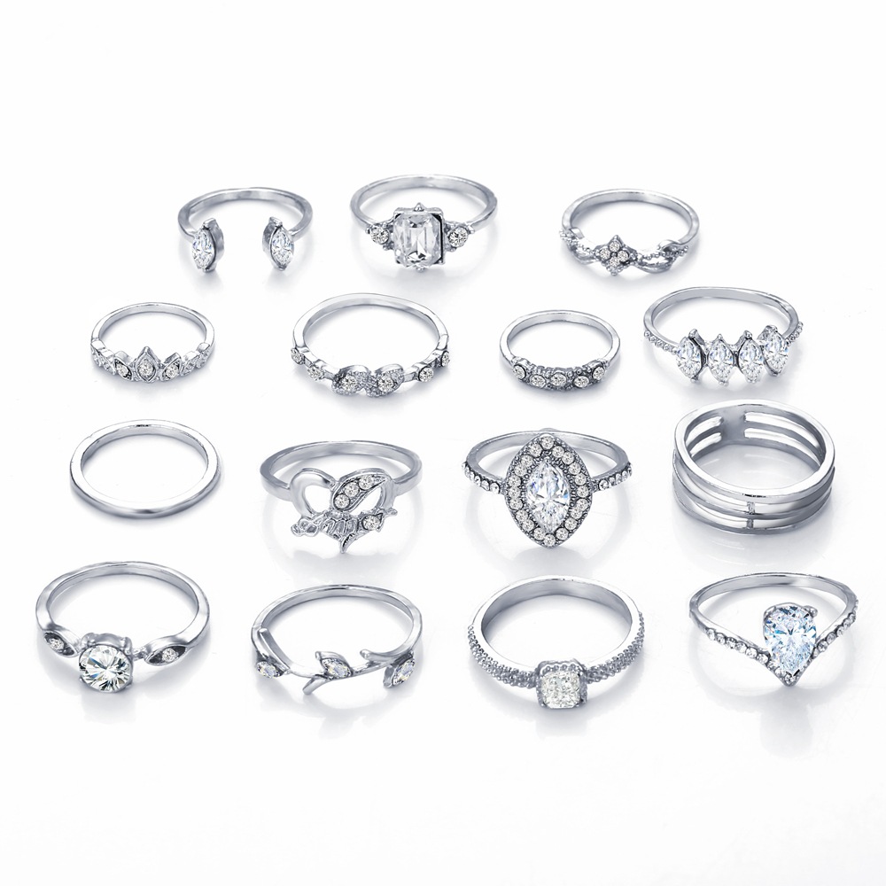 hot women's joint Ring hollow diamond love Ring Set 15 piece Set Ring Set_voghion.com