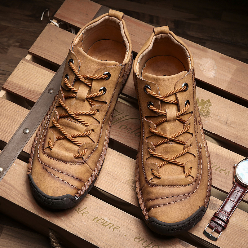 Winter New Velvet Men's Shoes High-top Outdoor Men's Casual Shoes Cross-border Large Size Leather Shoes Handmade Dad Shoes