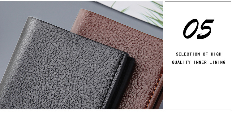 New men's wallet short litchi pattern wallet multifunctional thin money clip Korean trend gold clip wholesale_voghion.com