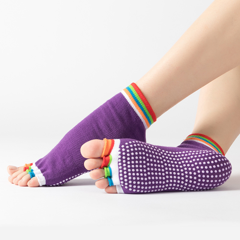 Ankle non-slip yoga socks open finger polyester cotton breathable toe socks female professional female beginner silicone