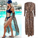 Cross-border European and American new chiffon leopard print bikini blouse vacation cardigan seaside sun protection shirt Beach Skirt