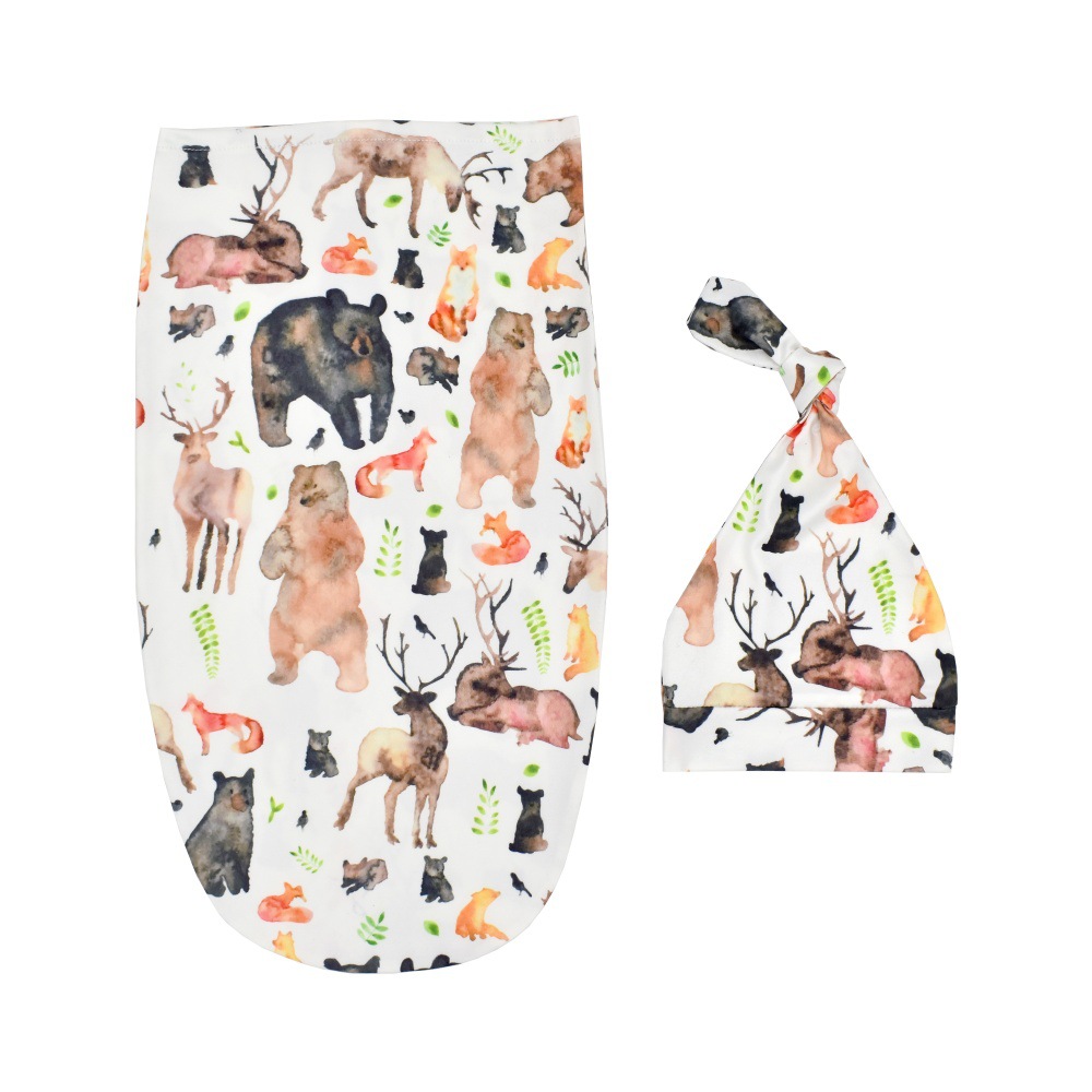 Cross-border baby sleeping bag knotted tire cap 2-piece baby sleeping bag newborn cocoon type printed sleeping bag suit