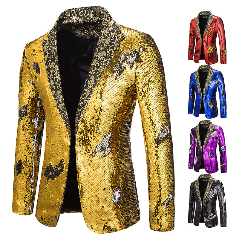 Two-color sequin suit stage performance suit nightclub bar DJ singer host jacket suit XZ61