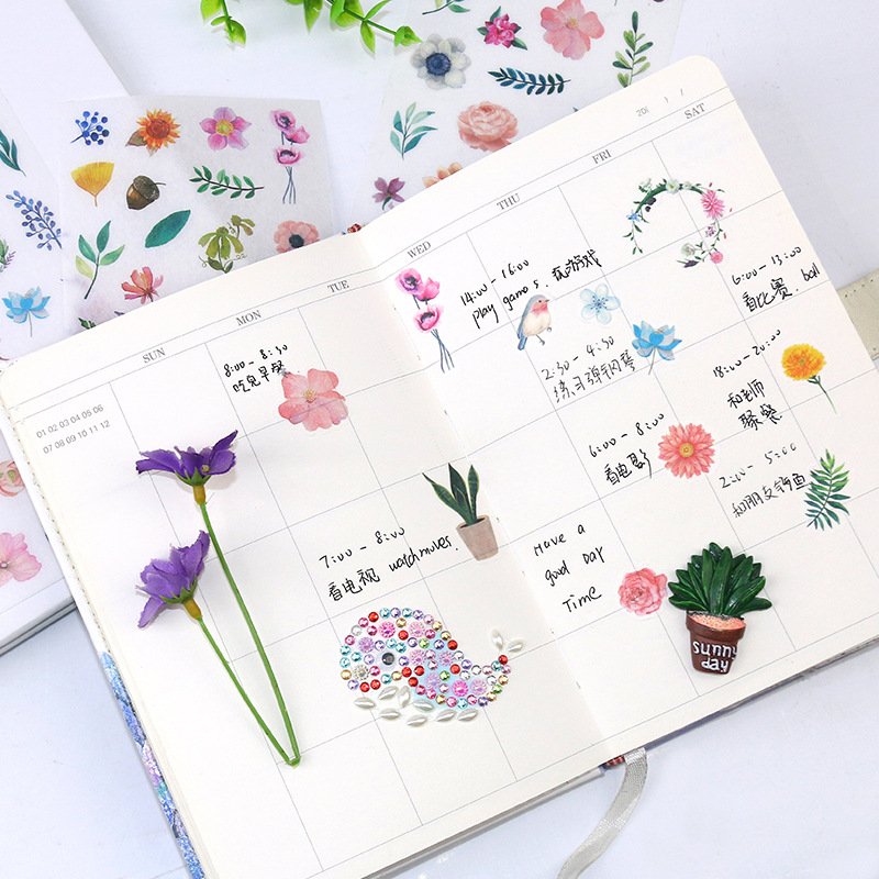 Lifelike original creative hand account stickers gorgeous color flowers plant watercolor fresh material and paper stickers 6