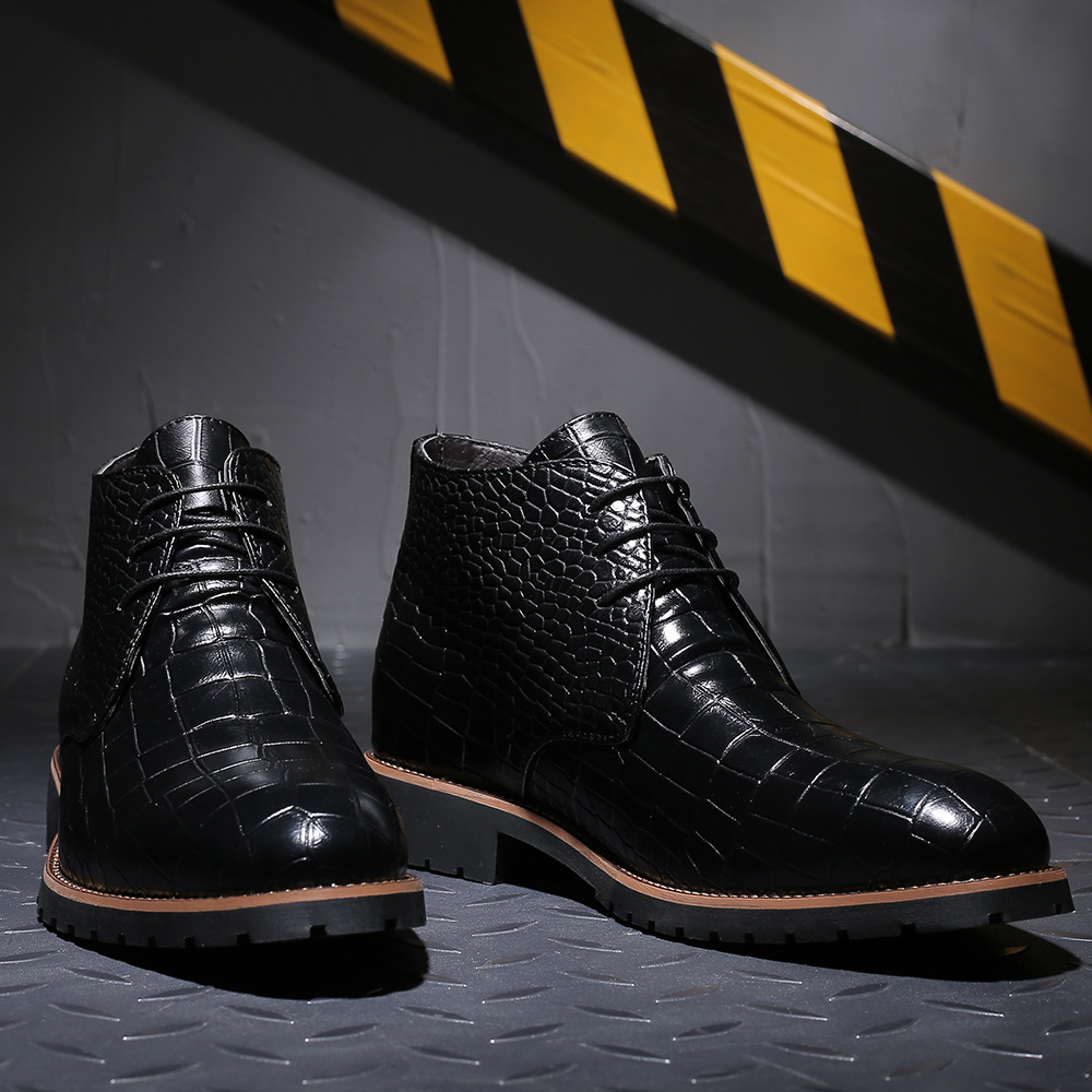 New Men's Pointed Toe Casual Shoes Men's Leather Boots Front Lace-up Martin Boots Large Size Men's Shoes Cross-border Foreign Trade Leather Shoes