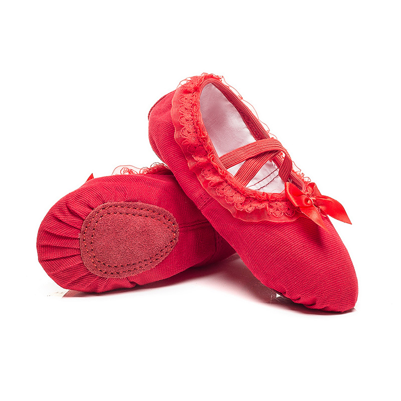 Factory wholesale lace-up-free lace bow children's dance shoes soft-soled ballet shoes for women