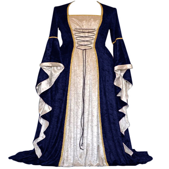2023wish AliExpress gold velvet bell sleeve retro medieval European court Long and floor skirt