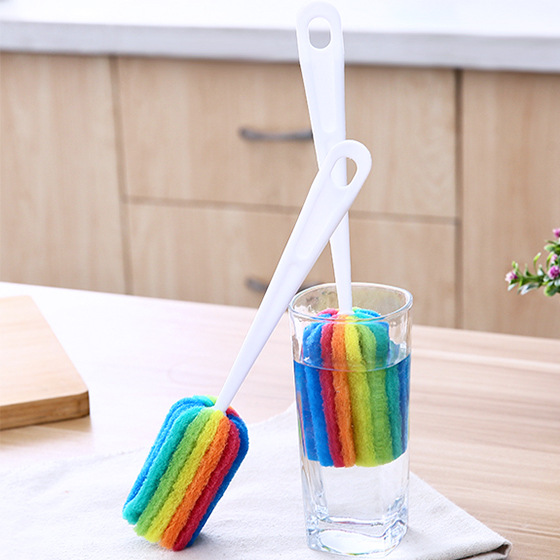 Creative colorful sponge long handle Cup brush cleaning brush milk bottle brush sponge brush Cup brush long bottle brush