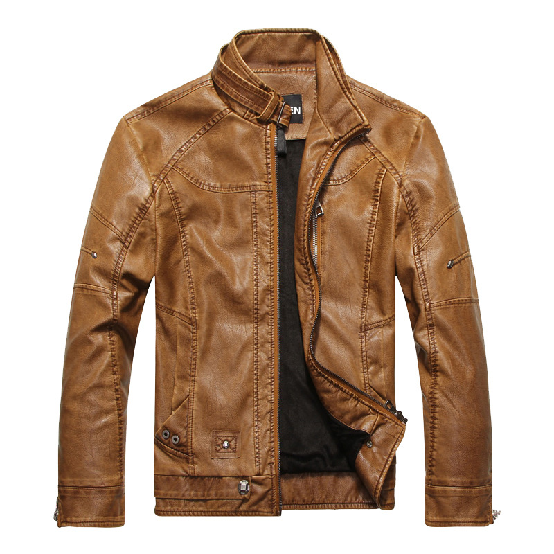 Factory cross-border men's leather winter vintage motorcycle washed PU leather jacket men's collar plus velvet men's jacket explosions