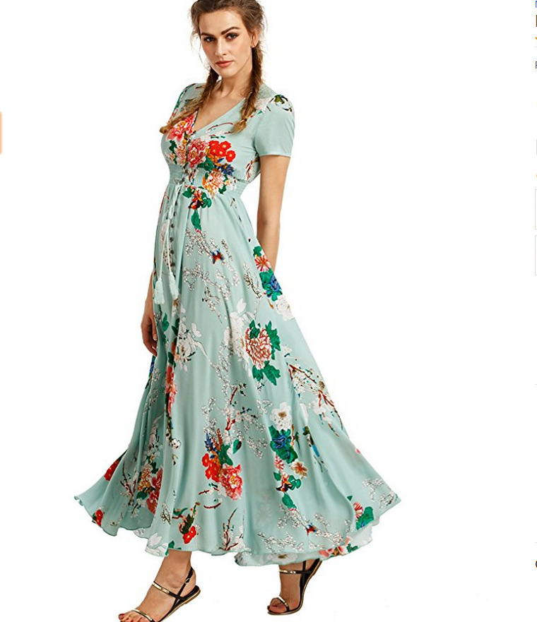 Amazon New Bohemian Retro Ethnic Pattern Vacation V-Neck Loose Long Dress