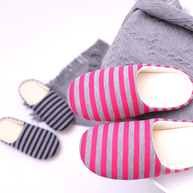 W-3 striped autumn and winter indoor home wooden floor apartment high-rise warm indoor cotton slippers warm slippers