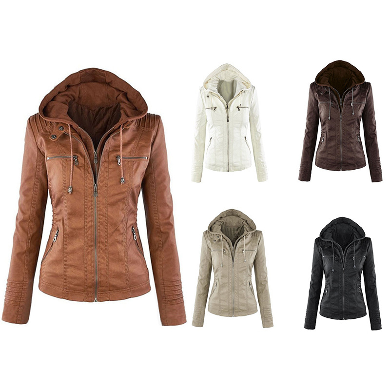 Amazon European and American Women's Independent Station Jacket Coat Detachable Hooded PU Women's Leather Jacket Women's Leather Jacket