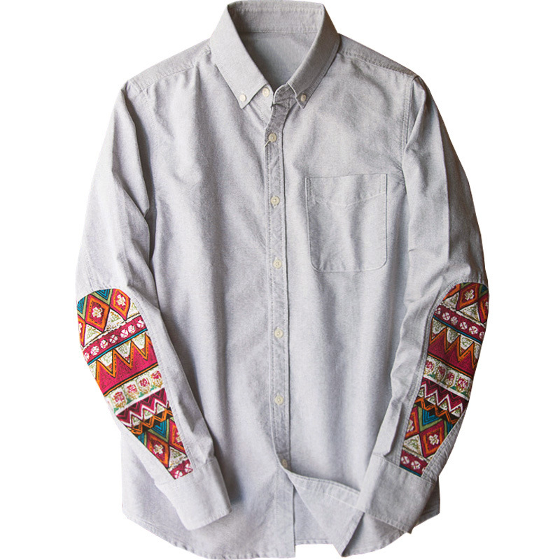 Japanese Style Vintage Ethnic Style Pure Cotton Oxford Spinning Shirt Men's Long Sleeve Casual Youth Men's Top Cardigan Shirt Men's