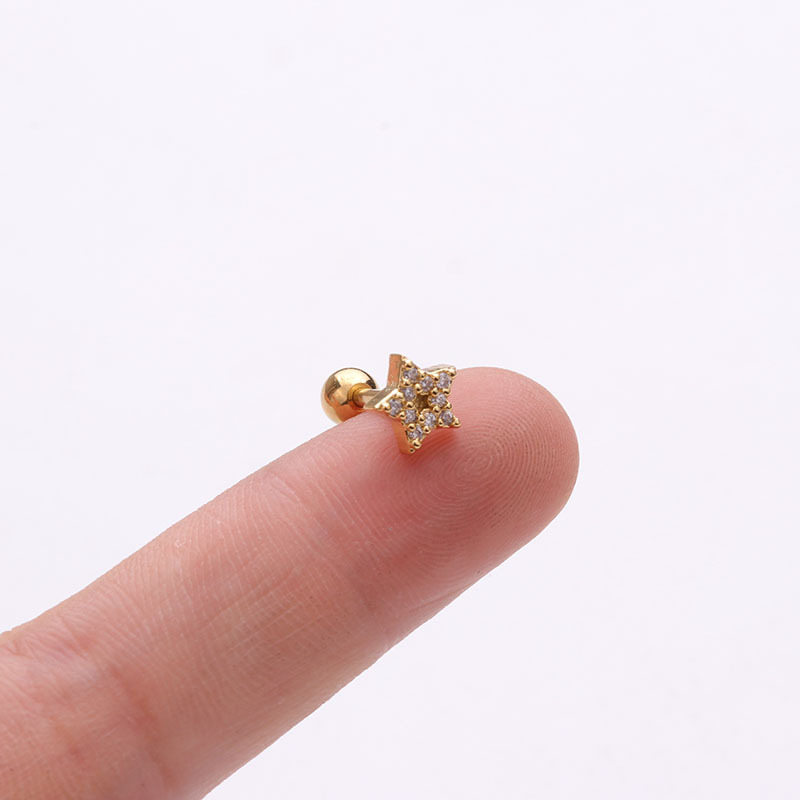 Snowflake zircon earrings Korean stainless steel twist ball earrings foreign trade creative ear piercing jewelry five-pointed star earrings