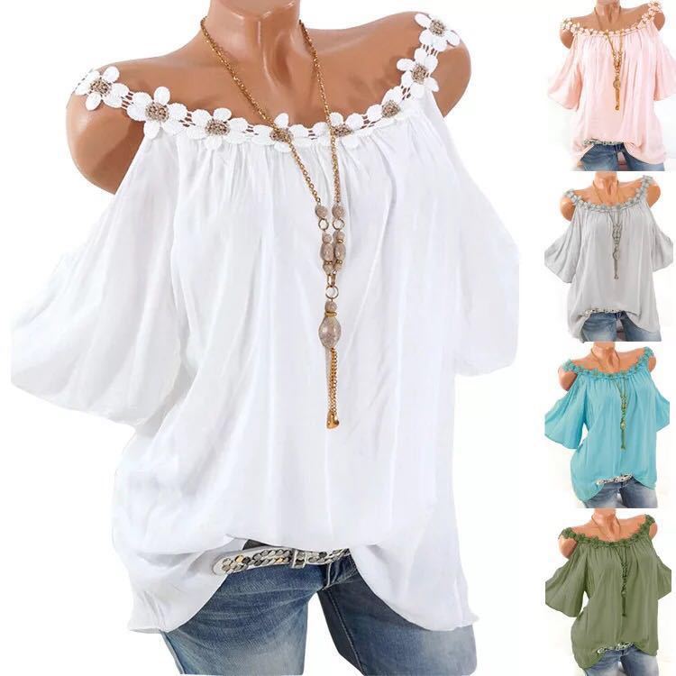 New cross-border European and American women's clothing 2019 summer wish Amazon ebay explosions lace round neck pure